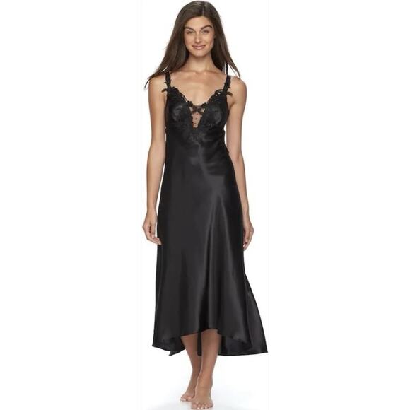 Flora Nikrooz XL Stella Satin Venise Trim Lingerie Nightgown Dress Whimsigoth - Picture 1 of 13